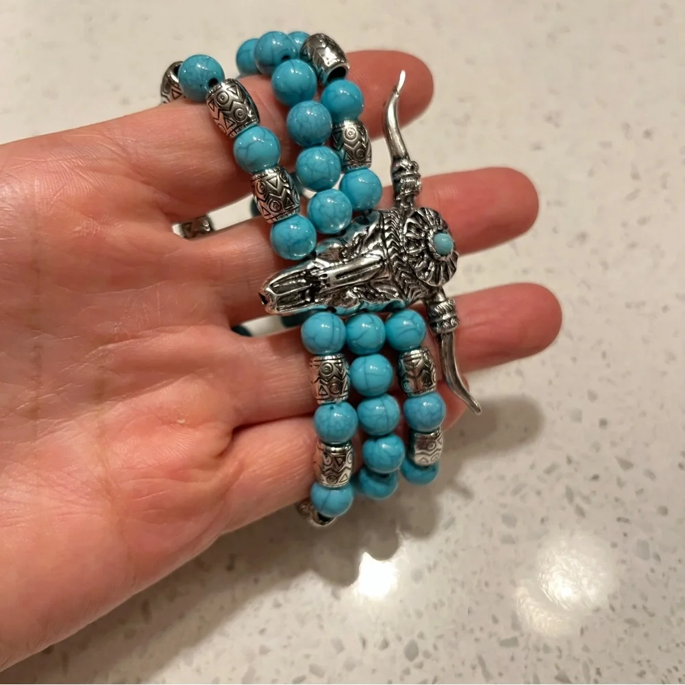 Multi-Layer faux Turquoise‎ Beaded Boho Style Necklace
